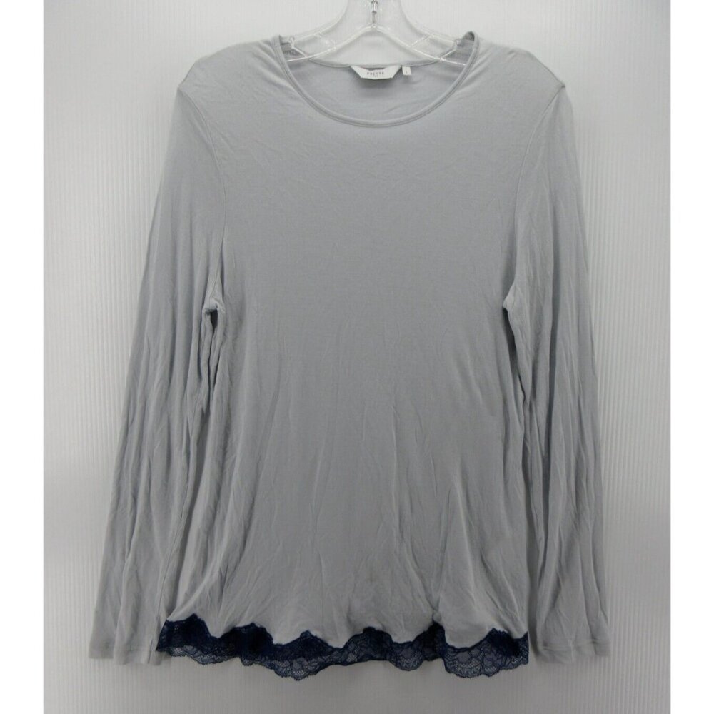 Frette Top Large Blouse Pullover Scoop Neck Breathable Knit Lace Hem